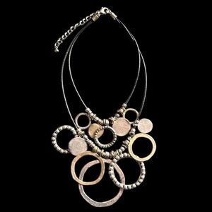 Chico’s Statement Necklace Big Boho Bib Silver Gold Tone Multi Strand Vintage